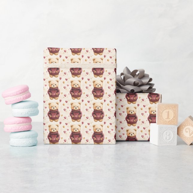 Teddy Bears in Sweaters Wrapping Paper (Baby Shower)