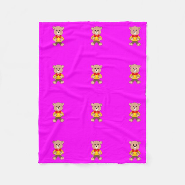 Teddy Bears Modern Pink Magenta Fleece Blanket (Front)