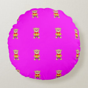Teddy Bears Modern Pink Magenta Round Cushion