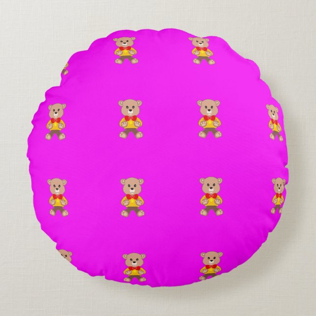 Teddy Bears Modern Pink Magenta Round Cushion (Front)