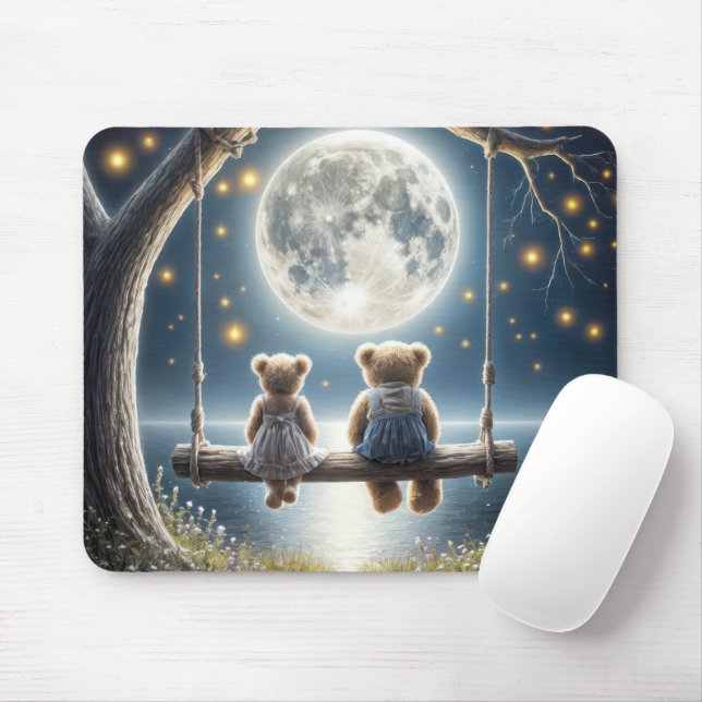 Teddy Bears On a Swing In the Moonlight Mouse Pad (With Mouse)