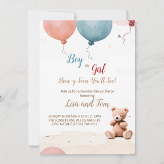 Teddy Bear's Party: Gender Reveal Invitation