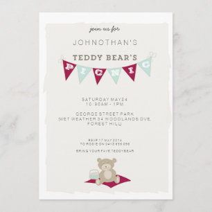 Teddy Bear's Picnic - Red & Blue Invitation