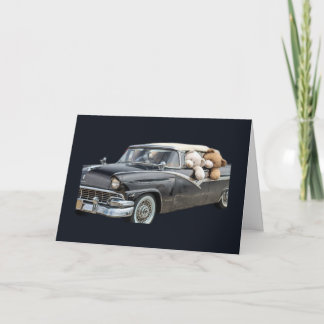 Teddy Bears Riding in an old car Happy Birthday Card