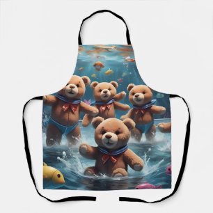 Teddy Bears Swimming in a Pool of Fish Apron