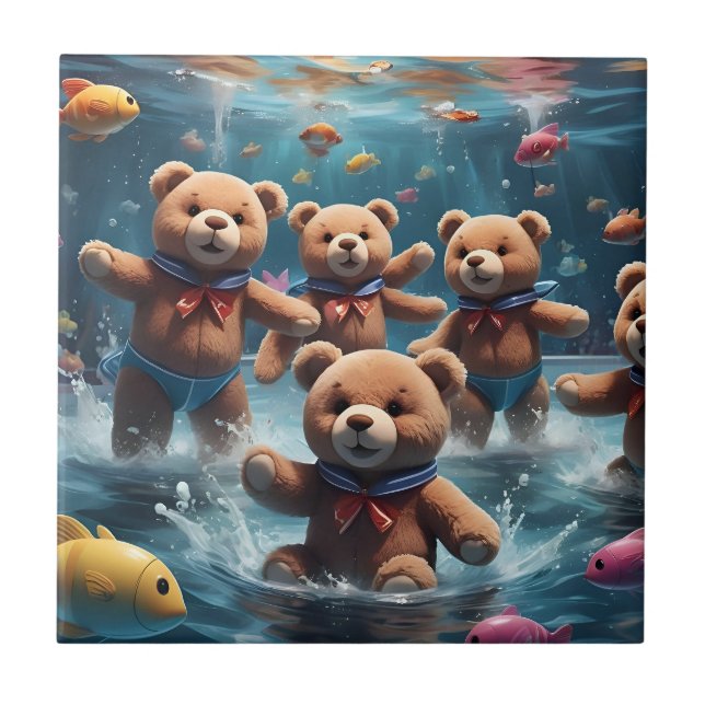 Teddy Bears Swimming in a Pool of Fish Tile (Front)
