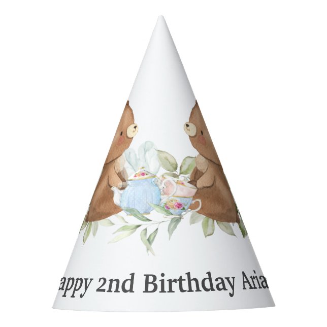 Teddy Bears Tea Party Birthday Cone  Hat (Front)