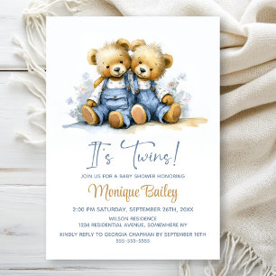 Teddy Bears Twins Baby Shower Invitation