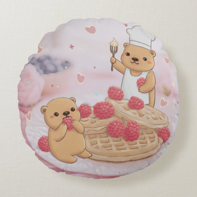 Teddy Bears & Waffles Round Cushion (Front)