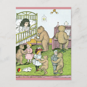 Teddy Bears Waltz with Dolls Postcard