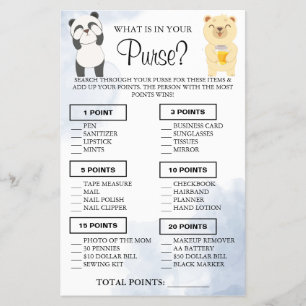 Teddy Bears What is in your purse Shower game card