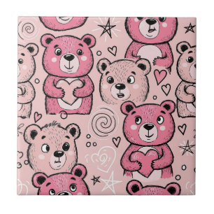 Teddy Bears with Hearts and Pink - Valentines (2) Tile