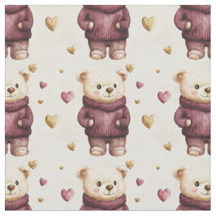 Teddy Bears with Purple & Gold Hearts Fabric