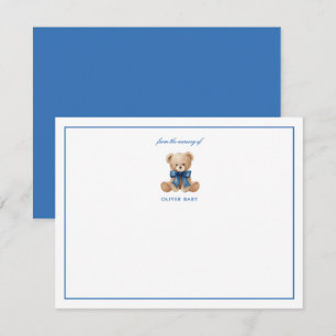 Teddy Blue bow bear Sweet Baby Shower note card
