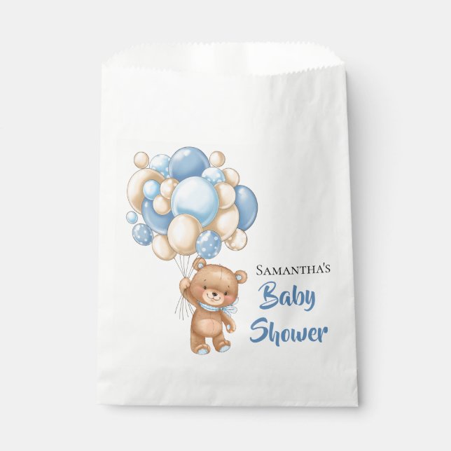 Teddy Boy Baby Shower -White Favour Bags (Front)