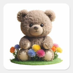 Teddy_design- by Maaya Prints, White Square Sticker