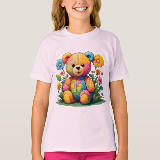 Teddy_design.no.3- by Maaya Prints, Kids Pink T-Shirt
