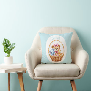 Teddy & friends in a basket cushion