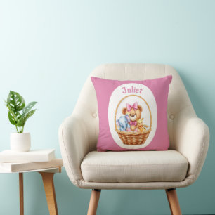 Teddy & friends in a basket cushion