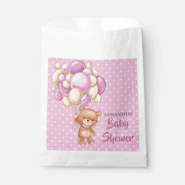 Teddy Girl Baby Shower -Pink and White Favour Bags (Front)