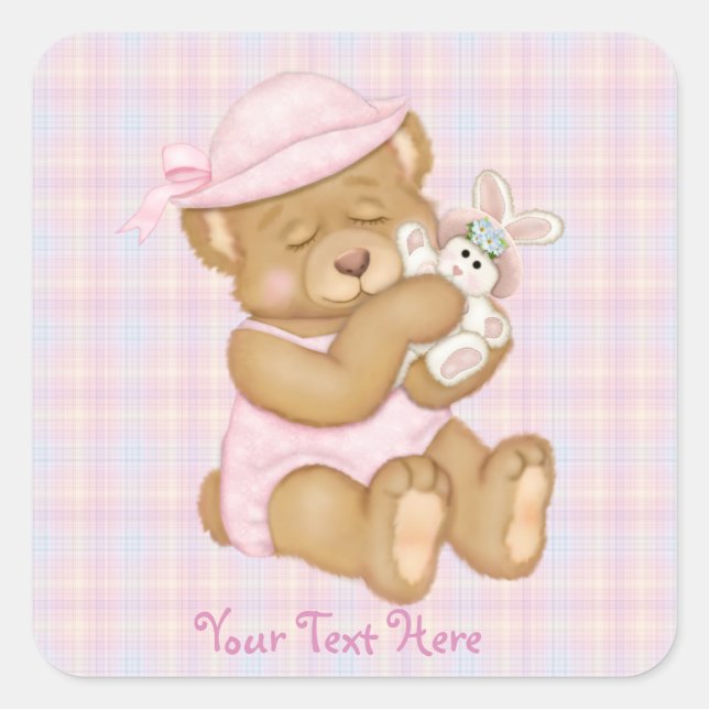 Teddy Girl Easter Square Sticker (Front)