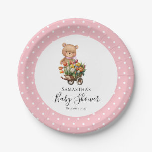 Teddy Girl Foral Rustic Dots Pink Paper Plates
