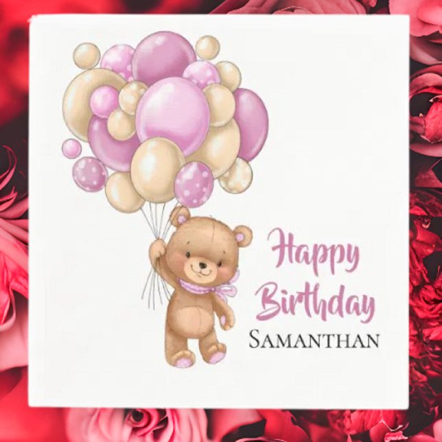 Teddy Girl Happy Birthday -White Napkin (Planning A Party Is Fun When You Shop With Us. Find Everything You Need)