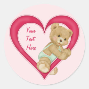 Teddy Heart - Customise text area Classic Round Sticker