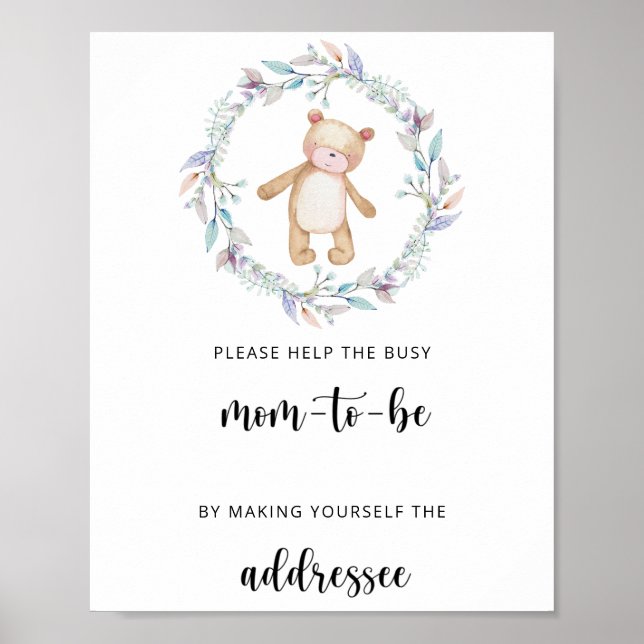  Teddy Help the Busy Mum-to-Be Address an Envelope Poster (Front)