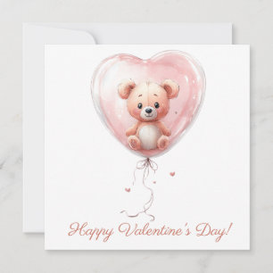 Teddy in Heart Balloon Valentines Design Card