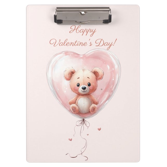 Teddy in Heart Balloon Valentines Design Clipboard (Front)