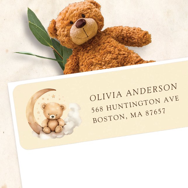 Teddy Moon Baby Shower Address Label (Creator Uploaded)