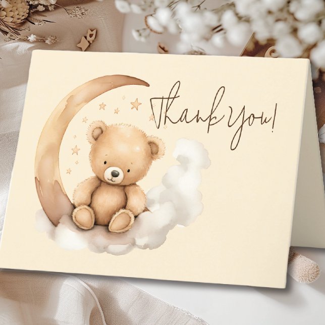Teddy Moon Baby Shower Thank You Card (Creator Uploaded)