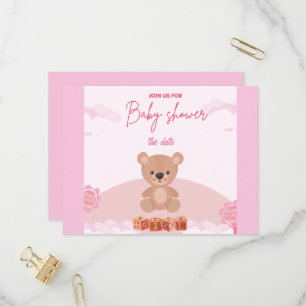 Teddy Pink Bear Girl wait baby shower invitation Postcard