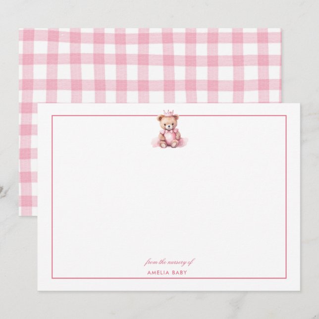 Teddy  Pink bear Sweet Baby Shower note card (Front/Back)