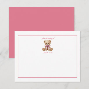 Teddy Pink bear Sweet Baby Shower note card