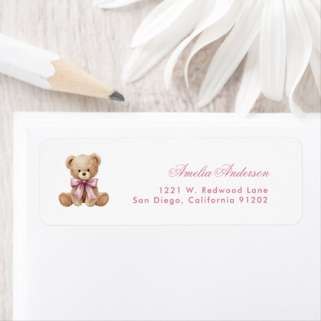 Teddy  Pink bear Sweet Baby Shower note card (Insitu)