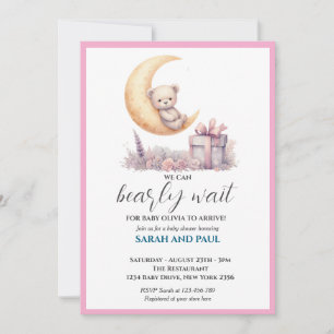 Teddy Pink Bear We Can Bearly Wait  Invitation
