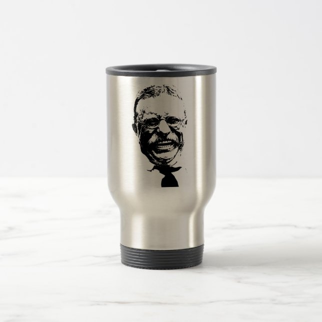 Teddy Roosevelt -- Black and White Travel Mug (Center)