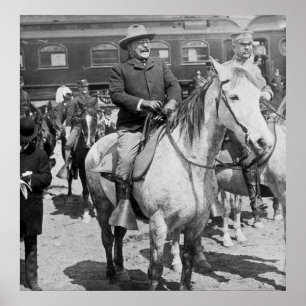 Teddy Roosevelt on Horseback in Yellowstone Poster