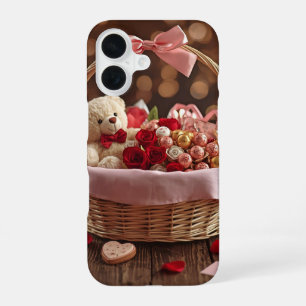 Teddy Rose Basket Romantic Valentine Aesthetic iPhone 16 Case