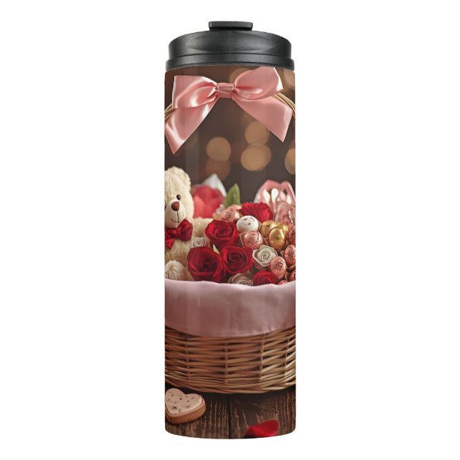 Teddy Rose Basket Romantic Valentine Stainless  Thermal Tumbler (Front)