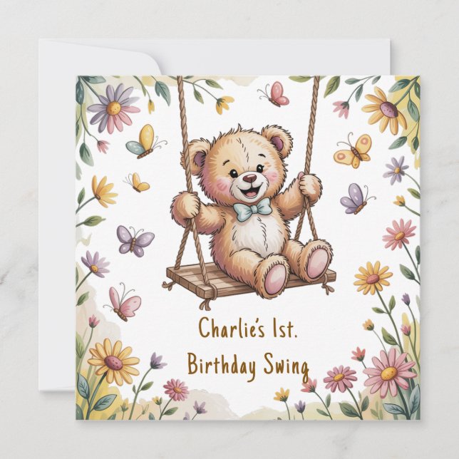Teddy’s First Birthday Swing Party Invitation (Front)
