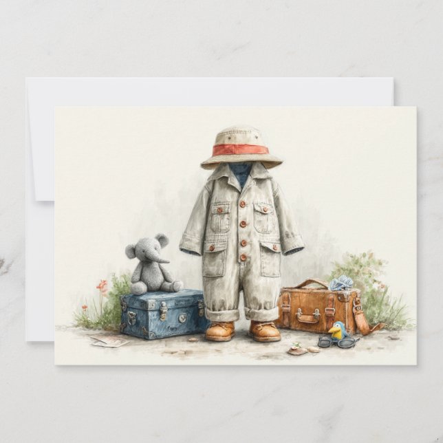 Teddy Safari Explorer – 1st Birthday Invitation (Front)