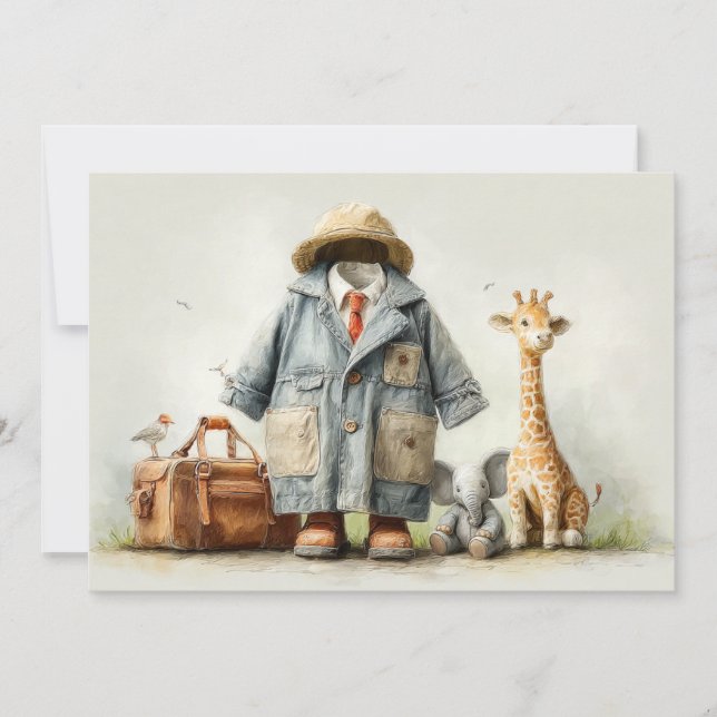 Teddy Safari Explorer – 1st Birthday Invitation (Front)