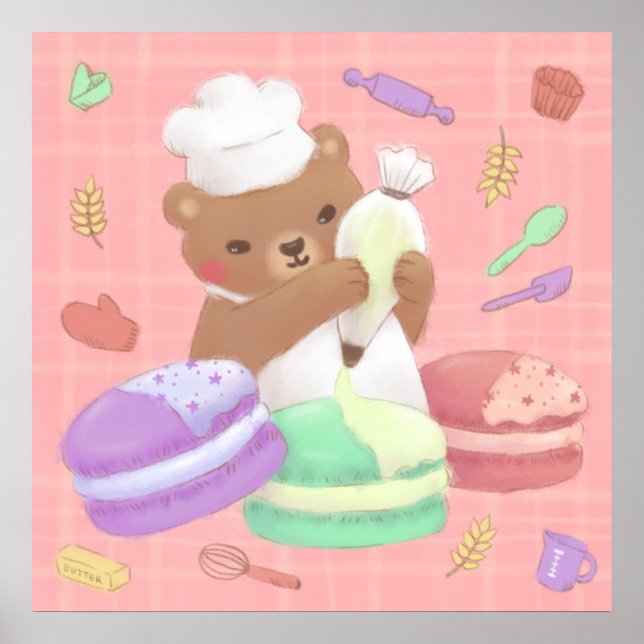 Teddy the Baker with Macarons Poster (Front)