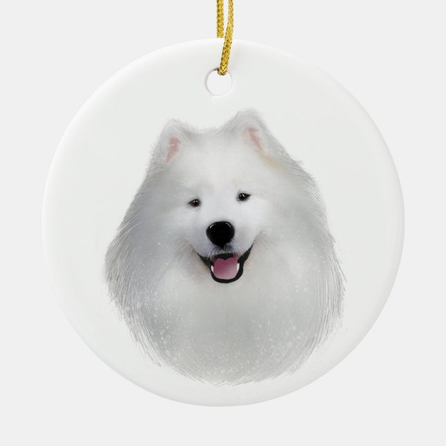 Teddy the samoyed ceramic tree decoration (Front)