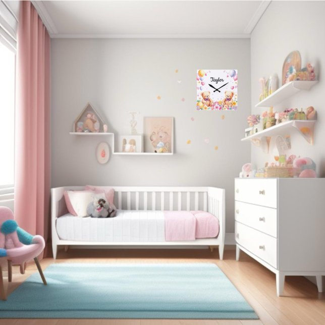 Teddy time cute nursery square wall clock (Creator Uploaded)
