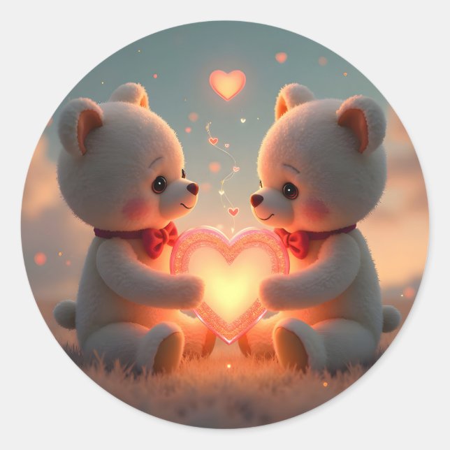 Teddy Time Together – Valentine's Day Teddy Bear Classic Round Sticker (Front)