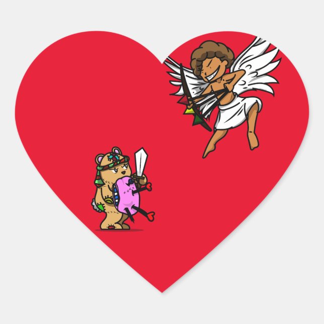 Teddy vs Cherub Heart Sticker (Front)